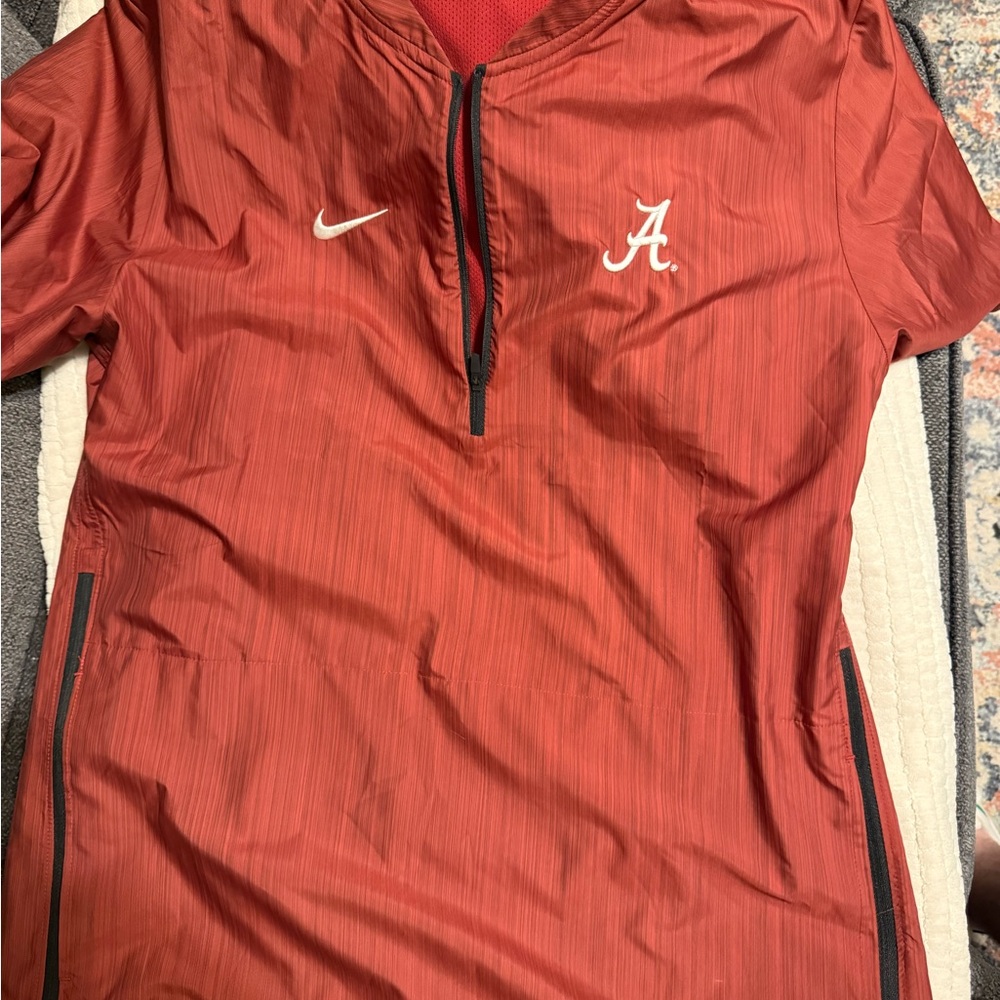 Nike Alabama Crimson Tide Maroon quarter zip jacket with White Logo.